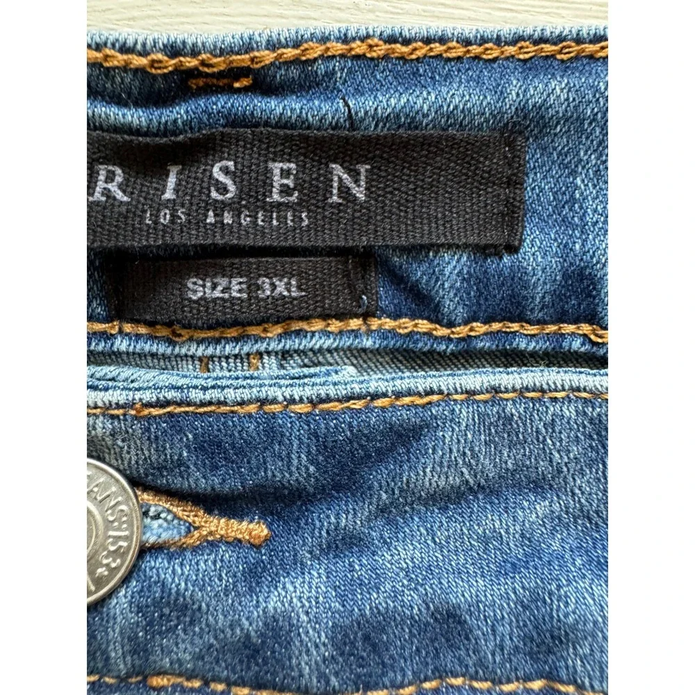 RISEN Women 3XL High Waist Distressed Denim Cut Off Long Jean Shorts NWT